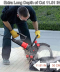 Person using Badass Concrete Ring Saw With 8900W Brushless Motor And 16 Inch Titanium Blade on stone, cutting 11.81 inches deep.