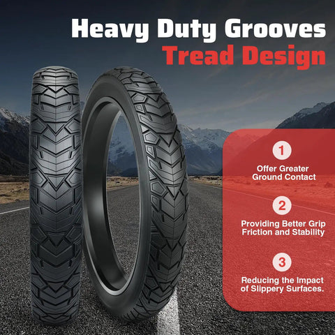 Fat Bike Tire 26x4.0 Inch Heavy-Duty Anti-Slip All-Terrain Replacement for E-Bike and Trike Foldable With Inner Tube 2 Pack Black, grooved tread