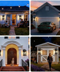 Rock Solid Solar Porch Light Outside With Smart Motion Sensor And Dusk To Dawn Auto Switch For Waterproof Garage Yard Gate And Front Door Security Zero Hassle Upkeep Outdoor Pathway Lamp illuminating a porch and driveway.