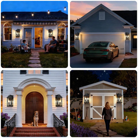Rock Solid Solar Porch Light Outside With Smart Motion Sensor And Dusk To Dawn Auto Switch For Waterproof Garage Yard Gate And Front Door Security Zero Hassle Upkeep Outdoor Pathway Lamp illuminating a porch and driveway.