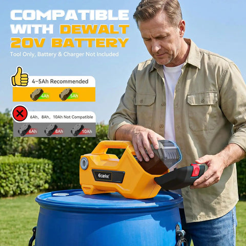 Heavy Duty Cordless Water Transfer Pump With Zero Fuss Brushless Motor Delivers 760 Gph, compatible with Dewalt 20V battery.