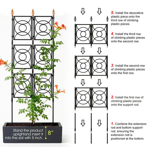 Heavy Duty Outdoor Garden Trellis For Climbing Plants 2 By 6.2 Ft Tall 24 Rib Steel Frame With Plastic Coating installation guide
