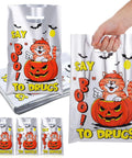 Say Boo To Drugs Halloween Reflective Gift Bags 150 Pack for Trick Or Treat Parties, showing a cat in a pumpkin design.