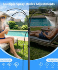 Outdoor Patio Mister System With Four-Gallon Water Bucket And Pump, Eight Spray Modes, shown beside poolside lounge