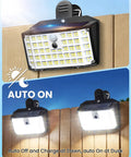 Super Bright 176 Lumen Solar Clip On Fence Lights With Motion Sensor mounted on wooden fence with solar panel visible.