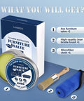 Top Shelf Furniture Restore Paste And Leather Conditioner Plus Wood Polish Cleaner With Brush For Deep Hydration Scratch Repair And Dope Finish That Keeps Your Stuff Looking Fresh kit with 4oz salve, brush, and cloth.