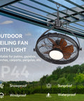 All Weather Outdoor Ceiling Fan With Light For Gazebos And Patios, 23.6 Inch, Black Caged Design, Water and Sunproof, IP44