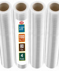 Top Shelf 18 Inch Stretch Wrap 80 Gauge Clear Plastic Film 4 Pack Bulk Rolls, heavy duty for secure moving and palletizing.