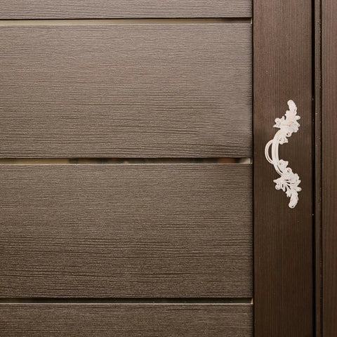 Close-up of European Style Vintage Cabinet Pull Handles Set, Ivory White Zinc Alloy on wardrobe door, retro hardware