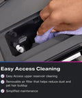 Hand cleaning the upper reservoir of No Cap Portable Nugget Ice Maker Countertop Machine for easy maintenance.