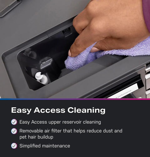 Hand cleaning the upper reservoir of No Cap Portable Nugget Ice Maker Countertop Machine for easy maintenance.