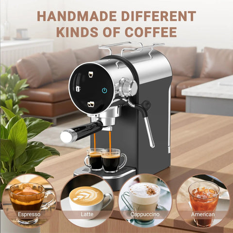 Level Up Your Daily Grind With This 20 Bar Semi Automatic Espresso Machine Featuring A Responsive Touch Panel And Powerful 1350W Steam Wand For Barista Grade Lattes And Rich Homemade Cappuccinos. Close-up of espresso shots from a 20-bar semi-auto espresso machine.
