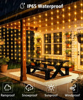 Outdoor Solar Curtain Lights 200 LED Warm White, 13ft By 3.9ft Waterproof String Lights With Remote Timer for garden patio decor