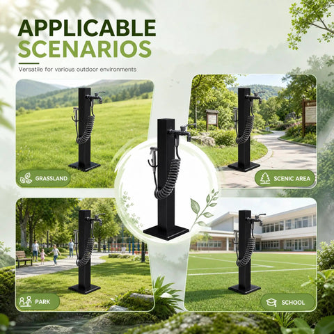 Built Like A Tank Frost Proof Yard Hydrant And Outdoor Faucet With Sprinkler Head Heavy Duty Galvanized Garden Water Column in park setting.