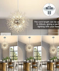 Crystal Sputnik Chandelier With Dandelion Firework Style, Dope 12 Light Modern Pendant Fixture in living room setting