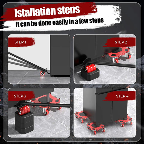 Installation steps for Heavy Duty Furniture Dolly Featuring Smooth Gliding Wheels And Reinforced Carbon Steel Frame.