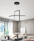Modern Square LED Chandelier Pendant Light That Looks Lit Dimmable 6000K Cool White Ideal For Living Room Dining Bedroom Kitchen And Study 65W Black Finish