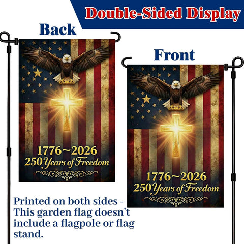250th Anniversary USA Garden Flag Double Sided Waterproof Patriotic Eagle Cross Flag 1776 2026 Christian Outdoor Yard Decor