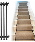 Adjustable Stair Runner Rods With Vintage Brass Finish, Non-Slip Design For Elegant Carpet Bars, Includes Solid Brackets Screws And End Caps Perfect For Home Decor Makeovers black stair rods on carpeted stairs