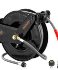 Pressure Washer Hose Reel With 50 Ft Three Eighths Inch Wire Braided Hose For Hot And Cold Water Auto Retractable Heavy Duty Reel 4000 PSI