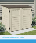 34 Cu Ft Horizontal Resin Storage Shed With Floor Included, Lockable And Weatherproof Outdoor Storage In Vanilla Stone