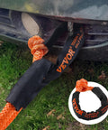 Two Pack 1/2 Inch By 22 Inch Synthetic Soft Shackles With 20 Ton Breaking Strength Attached to Vehicle Bumper