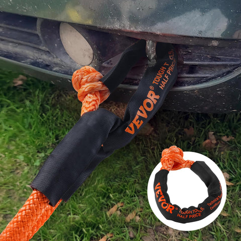 Two Pack 1/2 Inch By 22 Inch Synthetic Soft Shackles With 20 Ton Breaking Strength Attached to Vehicle Bumper