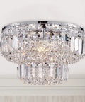 Lit Modern Chrome Crystal Flush Mount LED Chandelier Light Fixture For Dining Room Living Room Bedroom And Bath 4 G9 Bulbs
