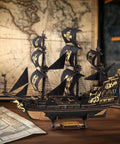 Epic 3D Seahorse Barque Wooden Puzzle Kit For Adults And Teens, Realistic 1 To 100 Scale Ship Model Craft, Durable Wood Pieces, Long And Challenging Build, A Standout Gift For Sea Lovers And Puzzle Fans. Black 3D wooden ship model on stand