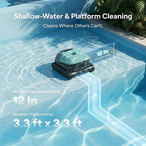 Sora 10 Cordless Pool Vacuum Robot for Inground and Above Ground Pools, 6800 GPH Suction, Mint Green in pool