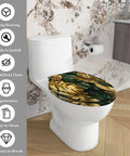Elongated Resin Toilet Seat for Bathroom with gold leaf design, fitting standard toilets, easy to clean.