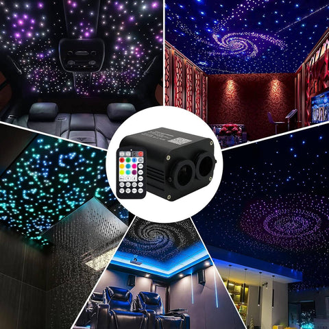 Dual Color 20W Twinkle Starlight Headliner Kit With 1300 Fiber Optic Strands, app control and remote for car and home decor.