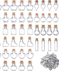 Big Time Favorite Mini Glass Jars With Cork Stoppers, 50 Pack Super Cute Wishing Bottles arranged in rows with eye screws.