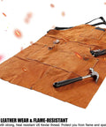 Leather Welding Apron With 6 Pockets, Heat And Flame Resistant Heavy Duty Cowhide Shield, 24 x 42 Inches Full Coverage, tools included