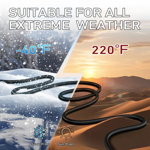 Indoor Outdoor Extension Cord 6 Ft Heavy Duty 16 Gauge 3 Prong Waterproof SJTW Pure Copper Wire All Weather NEMA 5 15P To 5 15R UL Listed Extension Cable For Home Garage And Outdoor Use displayed in snow and desert settings.