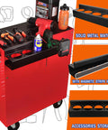 Magnetic Power Tool Organizer Rack For The Shop, Heavy Duty 4 Slot Drill Holder on red garage cart with tools