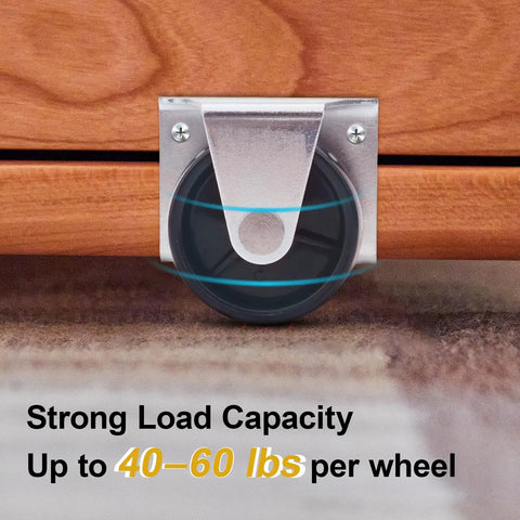 2 Inch Low Profile Caster Wheels For Trundle Bed, Cabinet Roll Out Bed, And Drawer With Screws 4 Pack visible under furniture