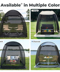 Pop Up Screen Tent 6x6 Feet Black Mesh Gazebo With Peaked Roof shown in multiple colors for outdoor use with chairs inside
