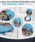 Soft Close Round Toilet Seat In Molded Wood With Quiet Slow Close, Decorative Ocean Print On All Sides, Strong Bumpers And Hinges