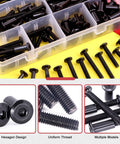 Durable M6 Hex Drive Socket Cap Bolts Kit With Countersunk Round Heads, Black Zinc Coated Fasteners in Storage Case