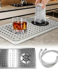 Automatic Pitcher Rinser and Bar Glass Rinser for Bar and Kitchen, Stainless Steel Espresso Rinser on countertop with cups, Silver.