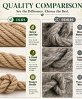 Quality comparison between heavy duty 1 inch Manila jute rope and competitors, showing natural jute fiber and twisted design