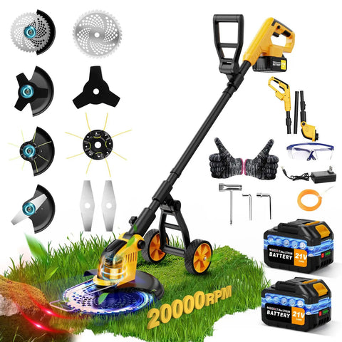 4-In-1 Cordless Weed Wacker With Wheel No Cords Needed 12-Inch Cutting 20000 RPM Brushless Electric Weed Eater and accessories