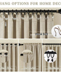 Linen Blackout Curtains 132 Inch Long For Ceiling Track System with hook belt, back tab, rod pocket, and clip rings