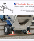 Close-up of Heavy Duty 550 Lbs Electric Stair Climbing Hand Truck Dolly W Auto Edge Brakes & Ground Support ZW7250GC on stairs.