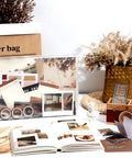 Complete Scrapbook Kit With 114 Pieces Aesthetic Supplies For Junk Journaling And Bullet Journaling displayed with accessories.
