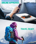 10,000mAh Solar Power Bank With Wireless Charging And 20W USB C Fast Charge attached to backpack while hiking in mountains.