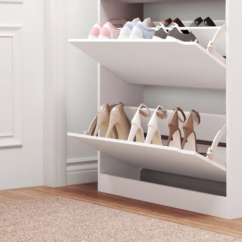 White Freestanding Shoe Cabinet With Three Flip Drawers For Entryway And Hallway Hidden Storage Large Capacity Shoe Organizer