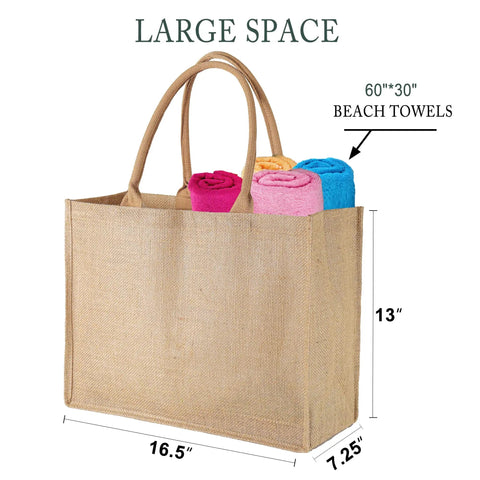 12 Pack Burlap Tote Bags Bulk Reusable Gift Bags With Handles And Inner Zipper Pocket Laminated Interior X Large Jute Beach Bags