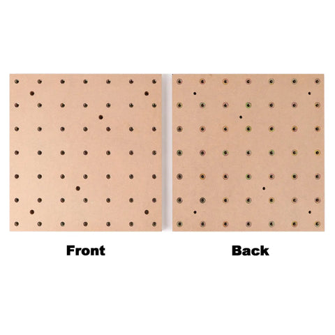 Front and back view of Rugged MDF Spoilboard Table For 3060 Evo Pro And 3060 Evo Ultra CNC Routers Keeps Your Bits Safe And Your Work Surface Clean Clamp Ready Easy Setup For Smooth Precise Cuts showing hole pattern.